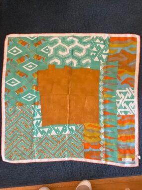 Lanvin Aqua & Rust Geometric Silk Scarf